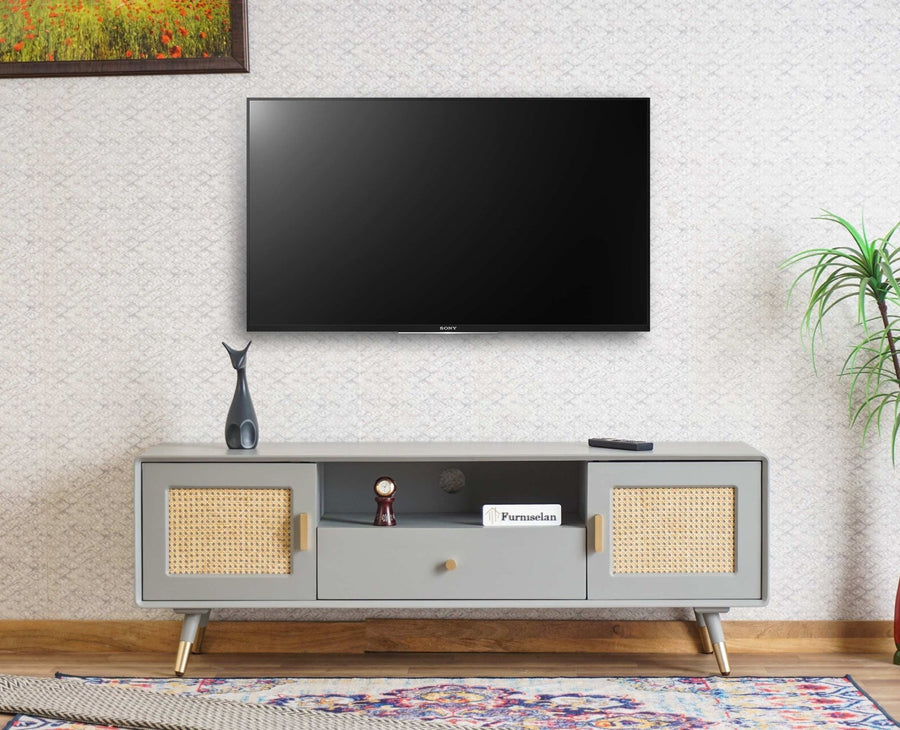 Boston Solid Wood Rattan Cane Tv Cabinet Furniselan Cool-Grey