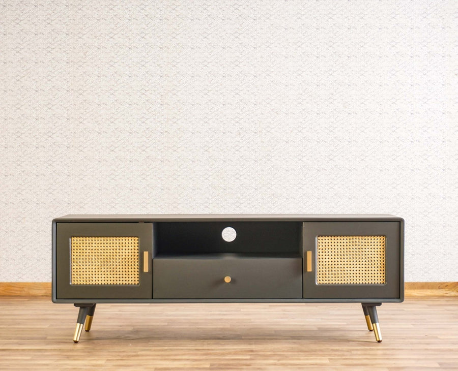 Boston Solid Wood Rattan Cane Tv Cabinet Furniselan Slate-Grey