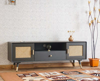 Boston Solid Wood Rattan Cane Tv Cabinet Furniselan Slate-Grey