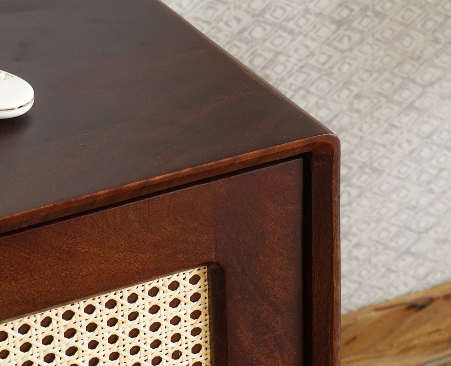 Boston Solid Wood Rattan Cane Tv Cabinet Furniselan Grey-Finish