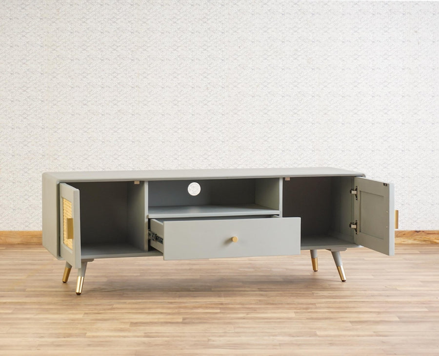 Boston Solid Wood Rattan Cane Tv Cabinet Furniselan Cool-Grey