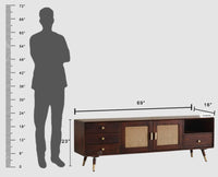 Boston Solid Wood Rattan Cane Tv Cabinet with Two Doors and Four Drawers - Tv Cabinet - Furniselan Grey-Finish
