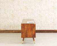 Boston Solid Wood Rattan Cane Tv Cabinet with Two Doors and Four Drawers - Tv Cabinet - Furniselan Brown-Finish