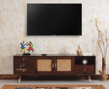 Boston Solid Wood Rattan Cane Tv Cabinet with Two Doors and Four Drawers - Tv Cabinet - Furniselan Grey-Finish