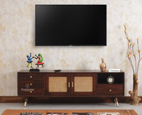 Boston Solid Wood Rattan Cane Tv Cabinet with Two Doors and Four Drawers - Tv Cabinet - Furniselan Grey-Finish