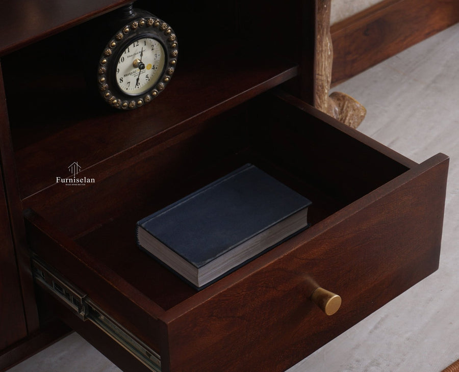 Boston Solid Wood Rattan Cane Tv Cabinet with Two Doors and Four Drawers - Tv Cabinet - Furniselan Grey-Finish