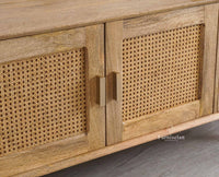 Boston Solid Wood Rattan Cane Tv Cabinet with Two Doors and Four Drawers - Tv Cabinet - Furniselan Natural-Finish