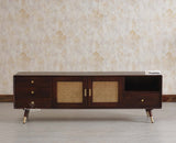 Boston Solid Wood Rattan Cane Tv Cabinet with Two Doors and Four Drawers - Tv Cabinet - Furniselan Grey-Finish