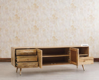 Boston Solid Wood Rattan Cane Tv Cabinet with Two Doors and Four Drawers - Tv Cabinet - Furniselan Natural-Finish