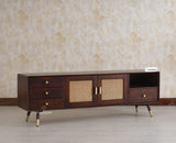 Boston Solid Wood Rattan Cane Tv Cabinet with Two Doors and Four Drawers - Tv Cabinet - Furniselan Grey-Finish