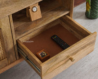 Boston Solid Wood Rattan Cane Tv Cabinet with Two Doors and Four Drawers - Tv Cabinet - Furniselan Natural-Finish