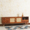 Boston Solid Wood Rattan Cane Tv Cabinet with Two Doors and Four Drawers - Tv Cabinet - Furniselan Brown-Finish