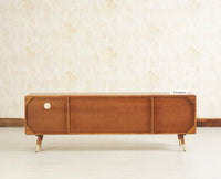 Boston Solid Wood Rattan Cane Tv Cabinet with Two Doors and Four Drawers - Tv Cabinet - Furniselan Brown-Finish