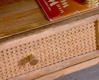 Boston Solid Wood Rattan Cane Tv Cabinet with Two Doors and Two Drawers - Tv Cabinet - Furniselan - Natural-Finish