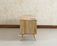 Boston Solid Wood Rattan Cane Tv Cabinet with Two Doors and Two Drawers Furniselan Natural Finish