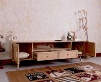 Boston Solid Wood Rattan Cane Tv Cabinet with Two Doors and Two Drawers - Tv Cabinet - Furniselan - Natural-Finish