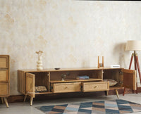 Boston Solid Wood Rattan Cane Tv Cabinet with Two Doors and Two Drawers Furniselan Natural Finish