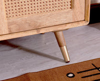 Boston Solid Wood Rattan Cane Tv Cabinet with Two Doors and Two Drawers - Tv Cabinet - Furniselan - Natural-Finish