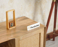 Boston Solid Wood Rattan Cane Tv Cabinet with Two Doors and Two Drawers Furniselan Natural Finish