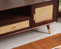 Boston Solid Wood Rattan Cane Tv Cabinet with Two Doors and Two Drawers Furniselan-Grey-Finish