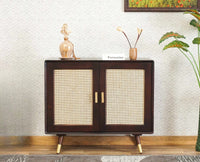 Boston Solid Wood Rattan Cane Two Door Sideboard Cabinet Furniselan Grey-Finish