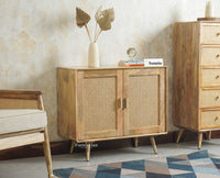 Boston Solid Wood Rattan Cane Two Door Sideboard Cabinet Furniselan Natural Finish