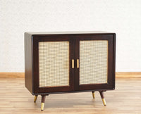Boston Solid Wood Rattan Cane Two Door Sideboard Cabinet Furniselan Grey-Finish