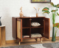Boston Solid Wood Rattan Cane Two Door Sidebaord Cabinet - Sideboard - Furniselan Brown-Finish