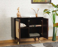 Boston Solid Wood Rattan Cane Two Door Sideboard Cabinet Furniselan Grey-Finish