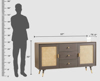 Boston Solid Wood Rattan Cane Two Door Sideboard with three Drawers - Sideboard - Furniselan Slate-Grey