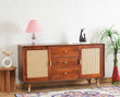 Boston Solid Wood Rattan Cane Two Door Sidebaord with three Drawers - Sideboard - Furniselan Brown-Finish
