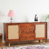 Boston Solid Wood Rattan Cane Two Door Sidebaord with three Drawers - Sideboard - Furniselan Brown-Finish