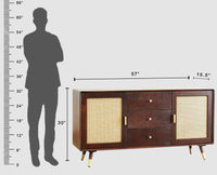 Boston Solid Wood Rattan Cane Two Door  Sideboard with three Drawers Furniselan Grey-Finish