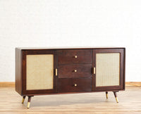 Boston Solid Wood Rattan Cane Two Door  Sideboard with three Drawers Furniselan Grey-Finish
