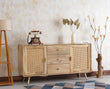 Boston Solid Wood Rattan Cane Two Door Sideboard with three Drawers - Sideboard - Furniselan Natural-Finish
