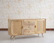 Boston Solid Wood Rattan Cane Two Door Sideboard with three Drawers - Sideboard - Furniselan Natural-Finish