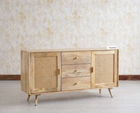 Boston Solid Wood Rattan Cane Two Door Sideboard with three Drawers - Sideboard - Furniselan Natural-Finish