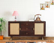Boston Solid Wood Rattan Cane Two Door  Sideboard with three Drawers Furniselan Grey-Finish