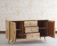 Boston Solid Wood Rattan Cane Two Door Sideboard with three Drawers - Sideboard - Furniselan Natural-Finish