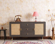 Boston Solid Wood Rattan Cane Two Door Sideboard with three Drawers - Sideboard - Furniselan Slate-Grey