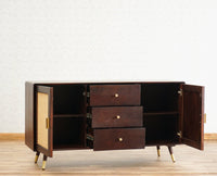 Boston Solid Wood Rattan Cane Two Door  Sideboard with three Drawers Furniselan Grey-Finish