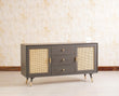 Boston Solid Wood Rattan Cane Two Door Sideboard with three Drawers - Sideboard - Furniselan Slate-Grey