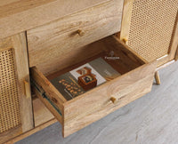 Boston Solid Wood Rattan Cane Two Door Sideboard with three Drawers - Sideboard - Furniselan Natural-Finish
