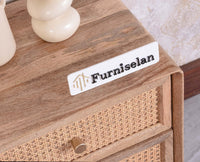 Boston Solid Wood Rattan Cane Two Drawer Bedside Table - Bedside Table - Furniselan