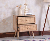Boston Solid Wood Rattan Cane Two Drawer Bedside Table - Bedside Table - Furniselan