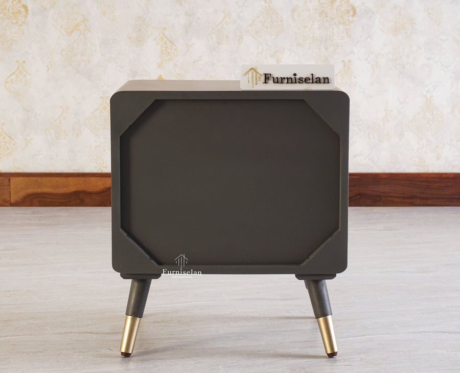 Boston Solid Wood Rattan Cane Two Drawer Bedside Table - Bedside Table - Furniselan Slate-Grey