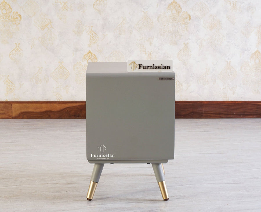 Boston Solid Wood Rattan Cane Two Drawer Bedside Table - Bedside Table - Furniselan Cool-Grey 