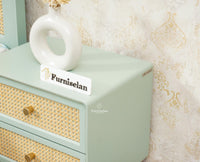 Boston Solid Wood Rattan Cane Two Drawer Bedside Table - Bedside Table - Furniselan Silt-Green