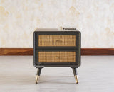 Boston Solid Wood Rattan Cane Two Drawer Bedside Table - Bedside Table - Furniselan Slate-Grey