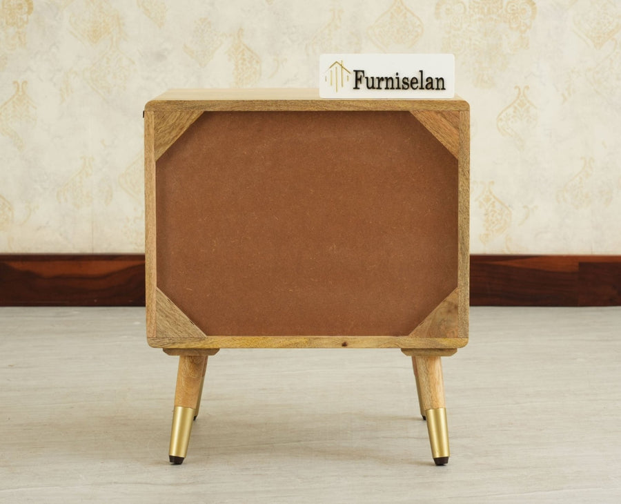 Boston Solid Wood Rattan Cane Two Drawer Bedside Table - Bedside Table - Furniselan Natural Finish